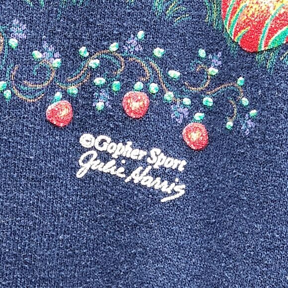 Vintage Womens Apple Print Navy Red Pullover  L Grandma Core 90s USA Sweatshirt - Picture 4 of 6